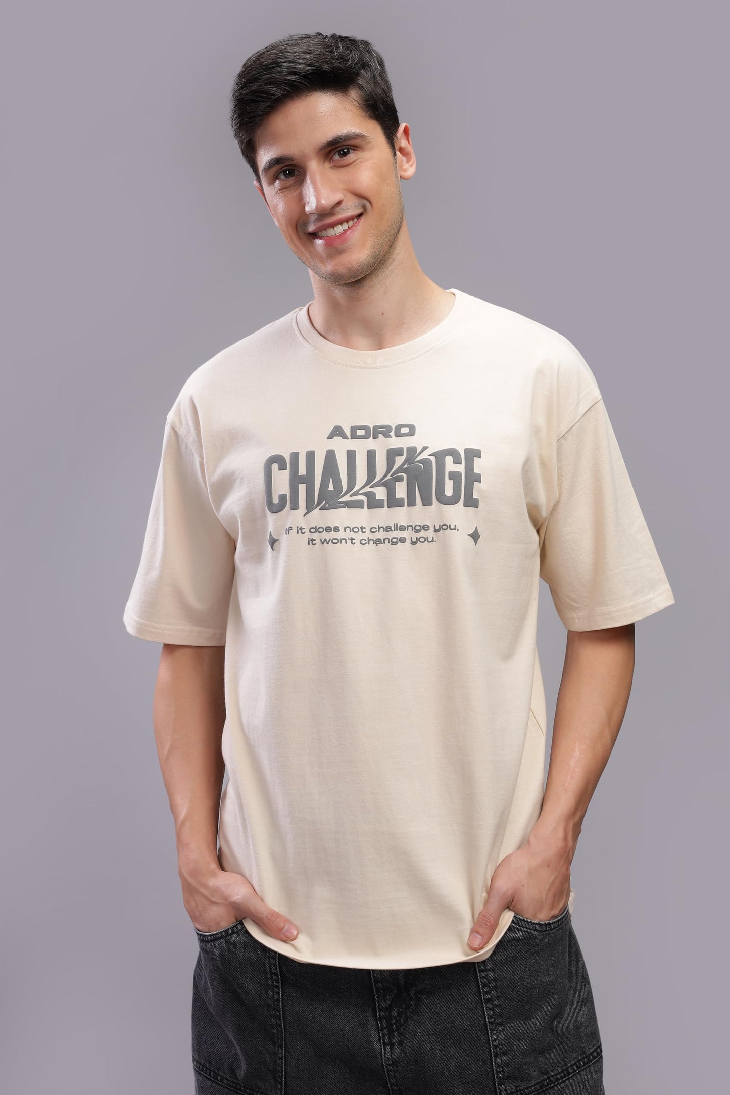 ADRO Mens Abstact Design Back Printed Oversized T-Shirt_OVR24-CHL-BEG