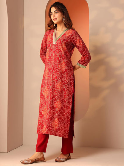 Libas WomenS Silk Blend Kurta Set (400720_Red