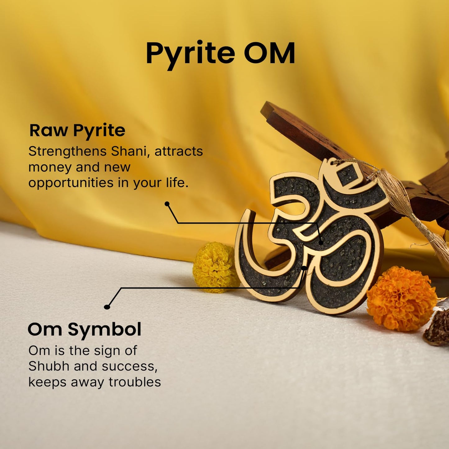 Astrotalk Pyrite Om Wall Hanging 13x13cm | Vastu Wall Decor Item with Natural Pyrite Stone | For Wealth, Protection & Positive Energy | Home Decor for Living Room, Bedroom & Mandir