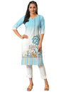 Aurelia Blue Botanical Regular Kurta For Women