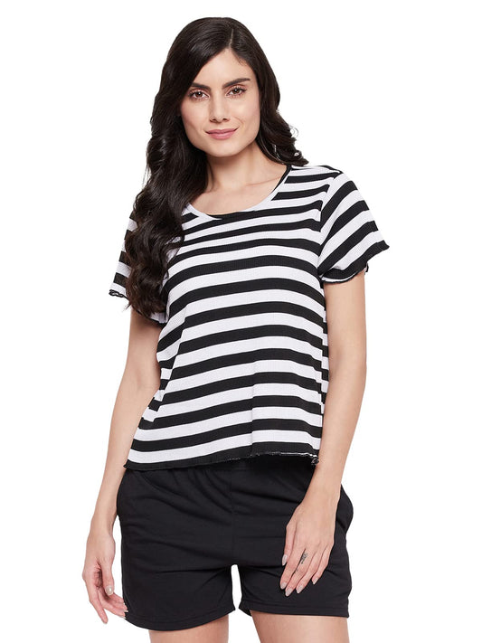 Clovia WomenS Cotton Sassy Stripes Short Sleeves T-Shirt (Lt0155D18_White_M)