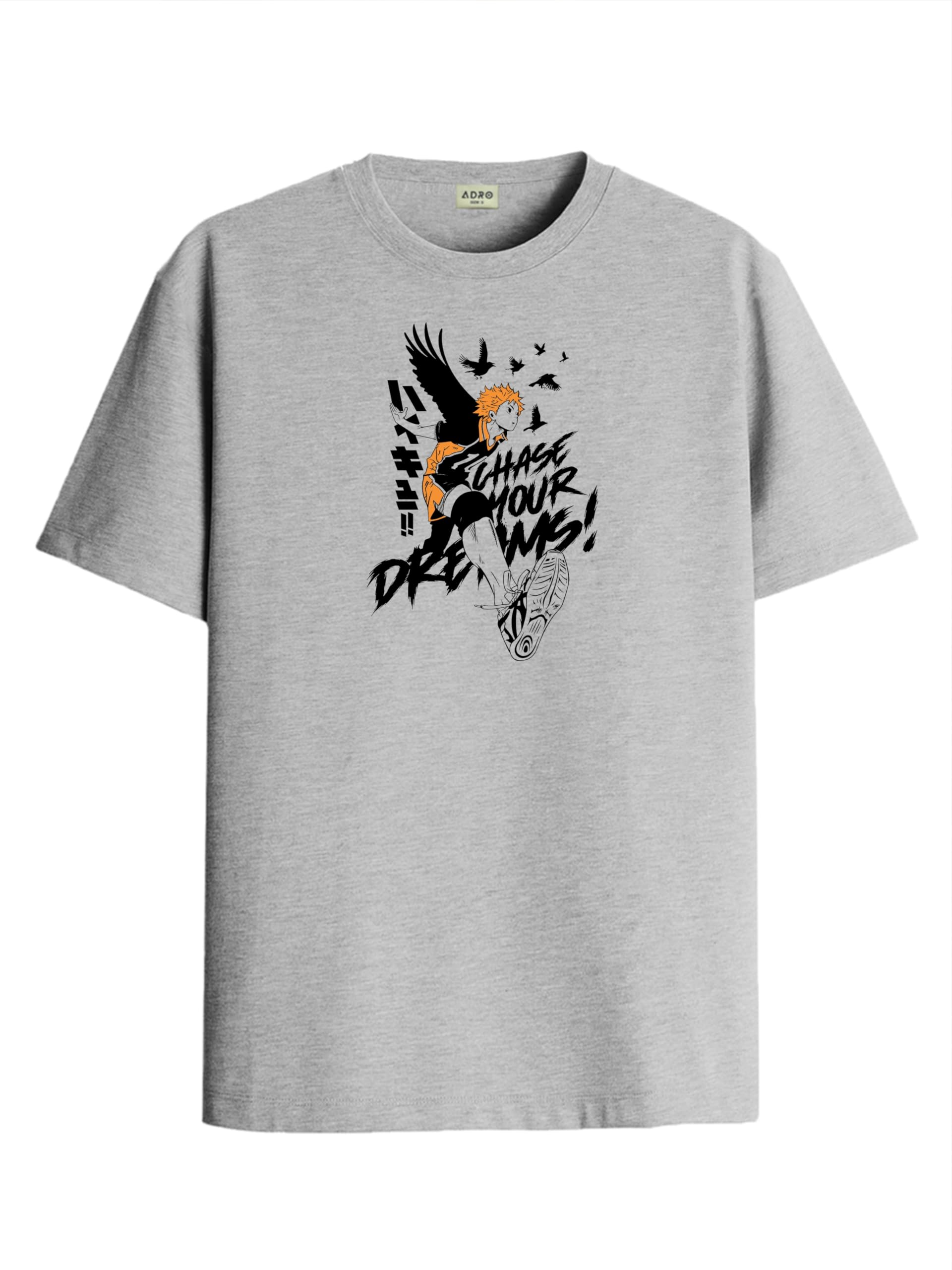 ADRO Mens Anime T Shirt - Premium Cotton Printed Haikyuu Tshirt - Perfect for Haikyuu Fans Print and Comfortable Fit Grey T-Shir