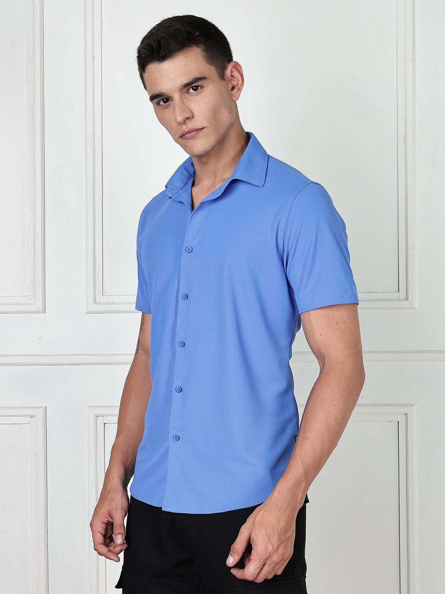 Thomas Scott Mens | Premium | Spread Collar | Slim Fit | Short Sleeves | 4 Way Stretch | Coolmax | Knitted | Casual | Shirts fo