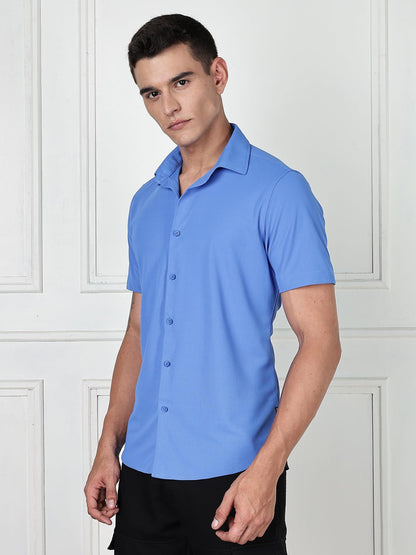 Thomas Scott Mens | Premium | Spread Collar | Slim Fit | Short Sleeves | 4 Way Stretch | Coolmax | Knitted | Casual | Shirts fo
