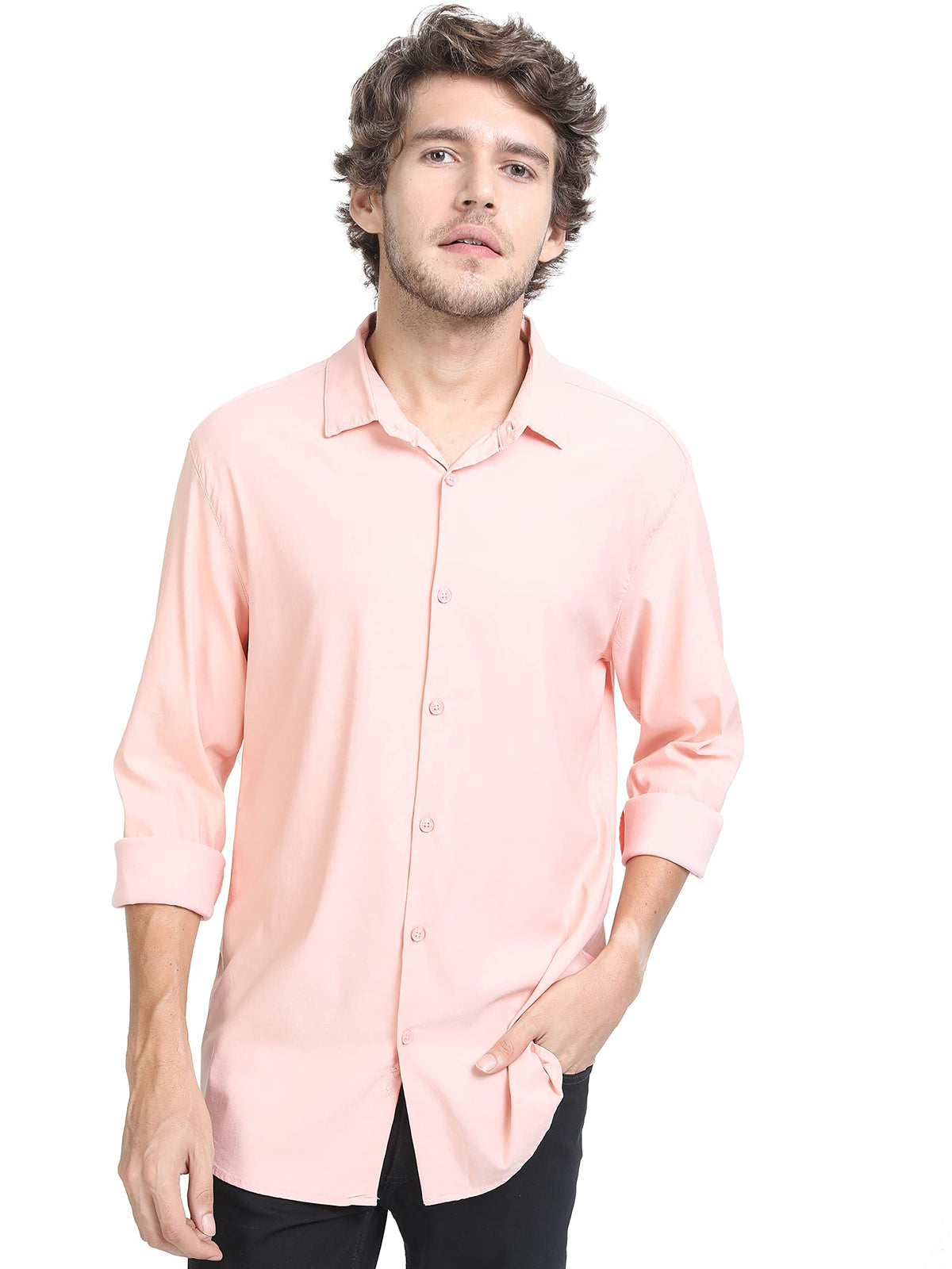 Ketch MenS Solid Regular Fit Shirt (Khsh000845_Peach L)