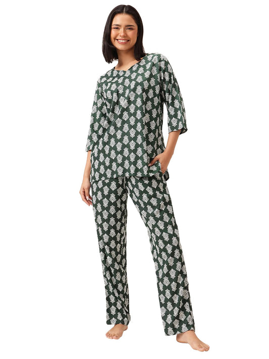 Clovia WomenS Rayon Printed Top & Pyjama Set (Ls5514R17_Green_3Xl)