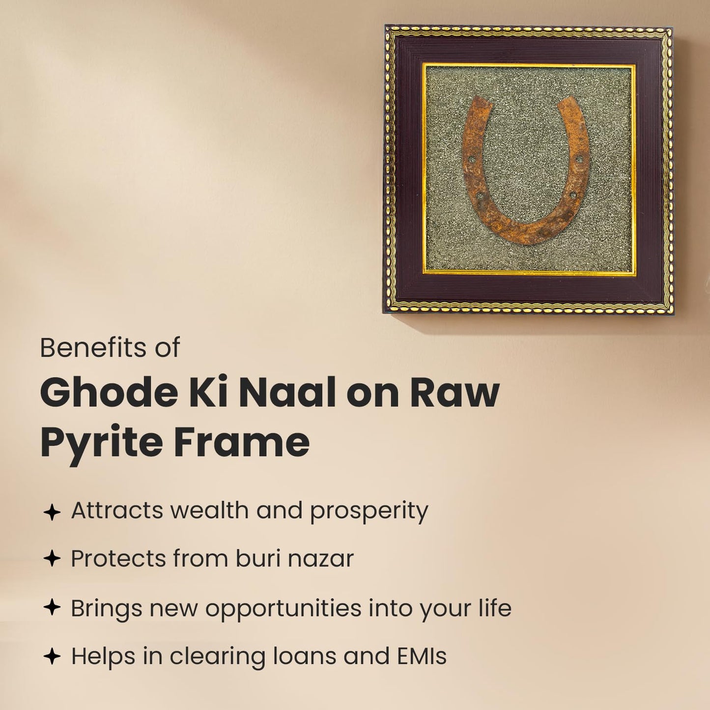 Astrotalk Ghode Ki Naal on Raw Pyrite Frame | Vastu Decorative Item for Home & Office | Attracts Wealth, Luck & Prosperity | Home Decor & Wall Decor Items for Living Room | Gift for Man & Woman
