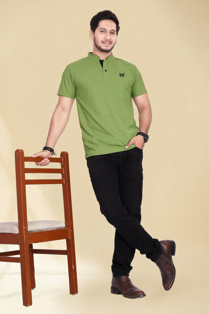 Baghadbillo MenS And BoyS Polyster T-Shirt With Mandarin Collared Neck Half Sleeves Closuer Button And Regular Fit | Polo T Sh