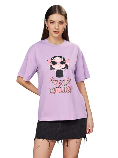Miss Chase Womens Round Neck Half-Sleeve Cotton T-Shirt (MCSS25TP98-22-196-06, Lavender, XL)