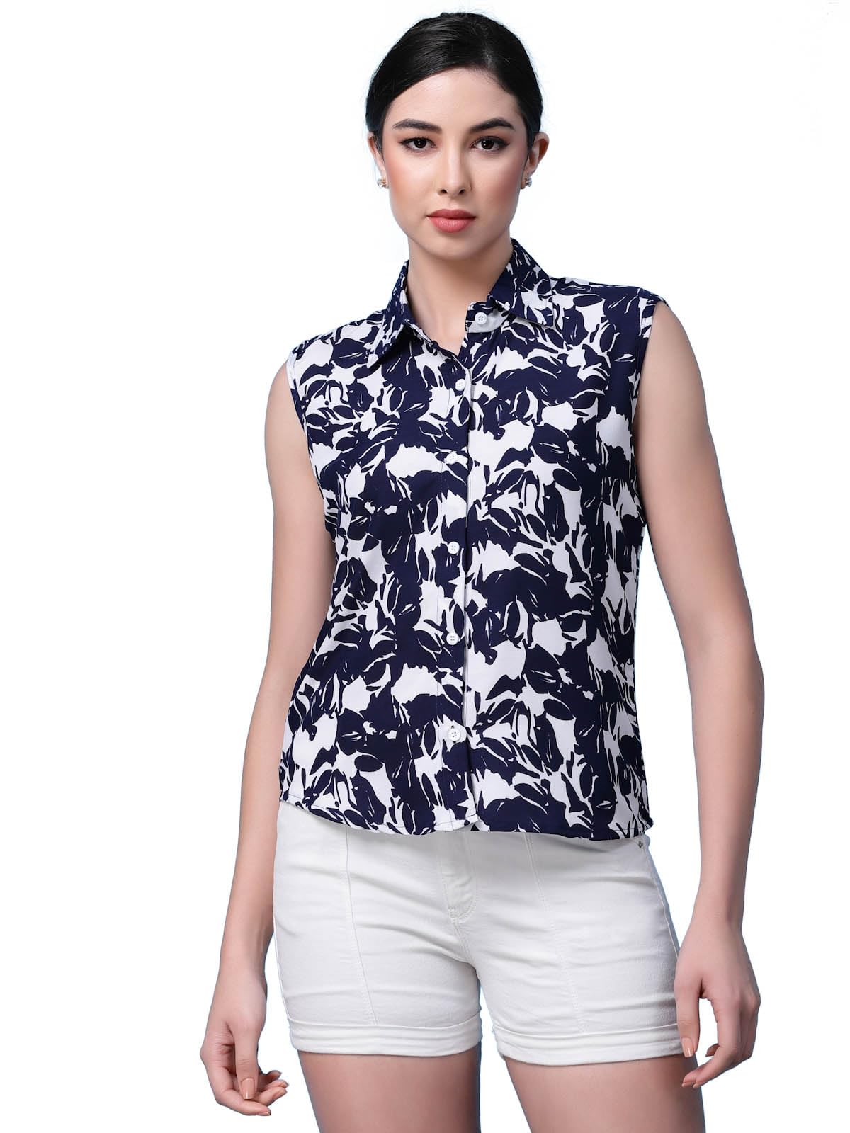 OOMPH! Summer Shirts for Women, Floral Printed, Blue