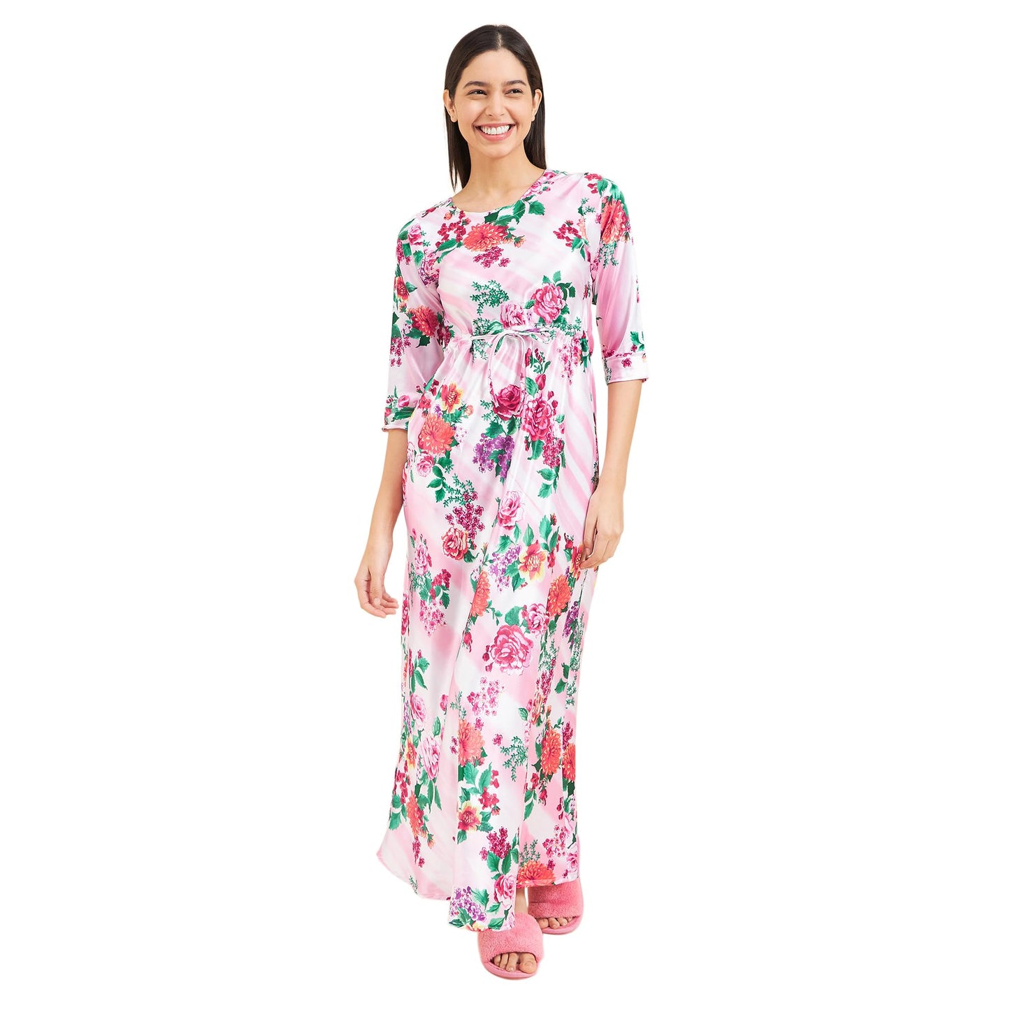 Sweet Dreams Womens Satin Kaftan Maxi Dress (OCW-3300_Pink