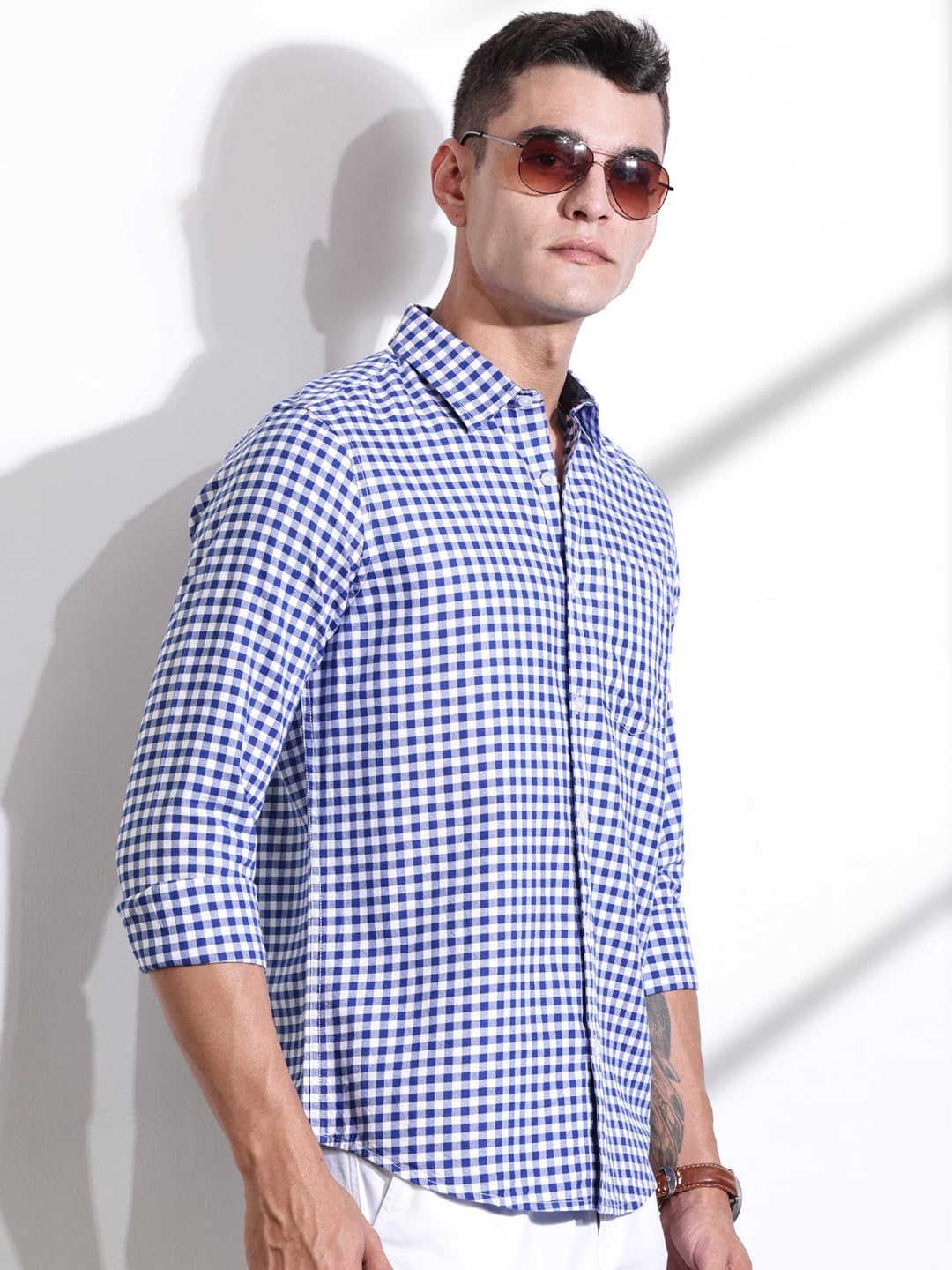 Thomas Scott Men | Long Sleeves | Gingham Checks | 100% Cotton | Spread Collar | Casual Shirt | (Available in Plus Size)(TS1481_