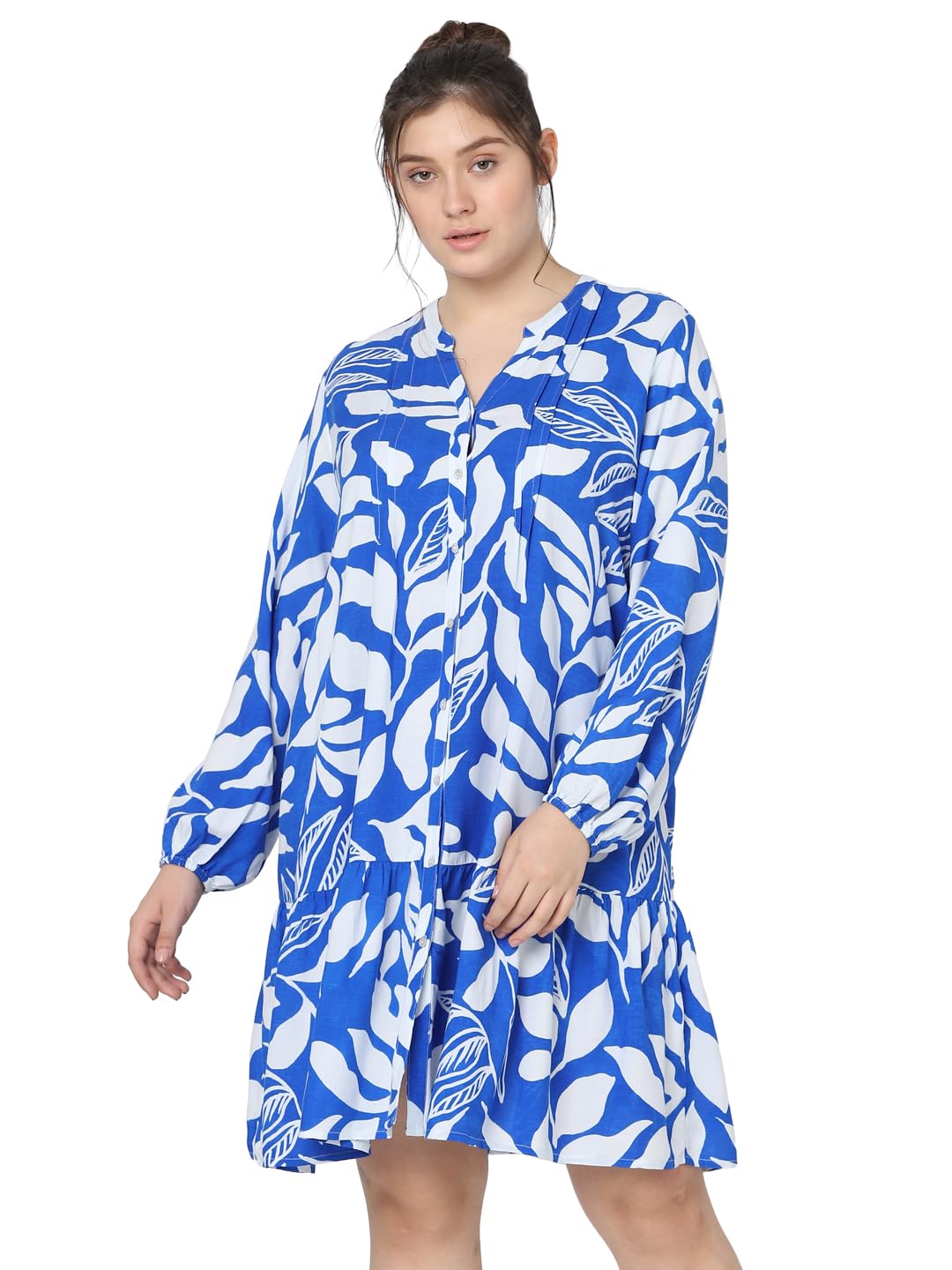 Vero Moda Curve Women Tropical Print Blue Viscose Knee Length Flared Dress