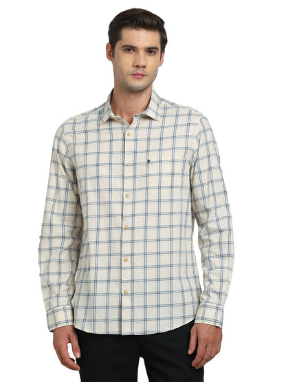 Turtle Men 100% Cotton Slim Fit Beige Casual Shirt