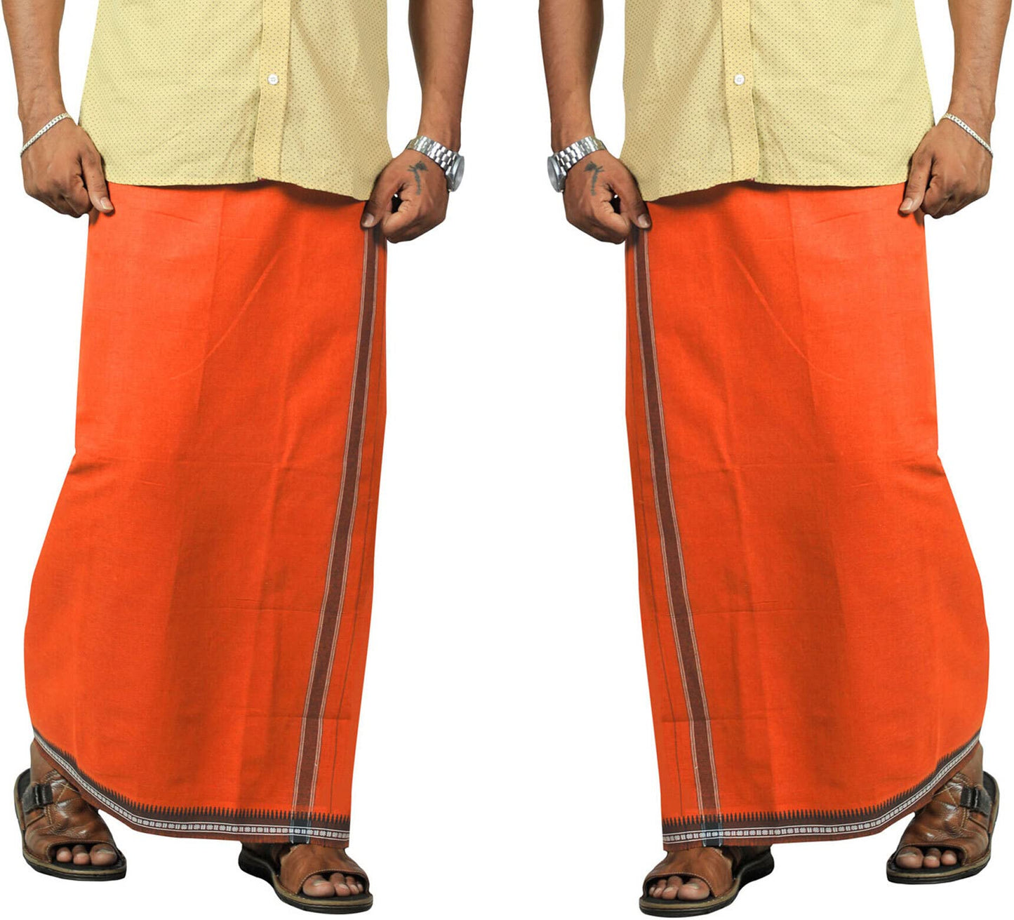 Prakasam Cotton Mens Kerala Thalapathi Border 2Way Pocket (Right &Left Side) Flexi Size (Adjustable) Welcro Single Colour Dhoti