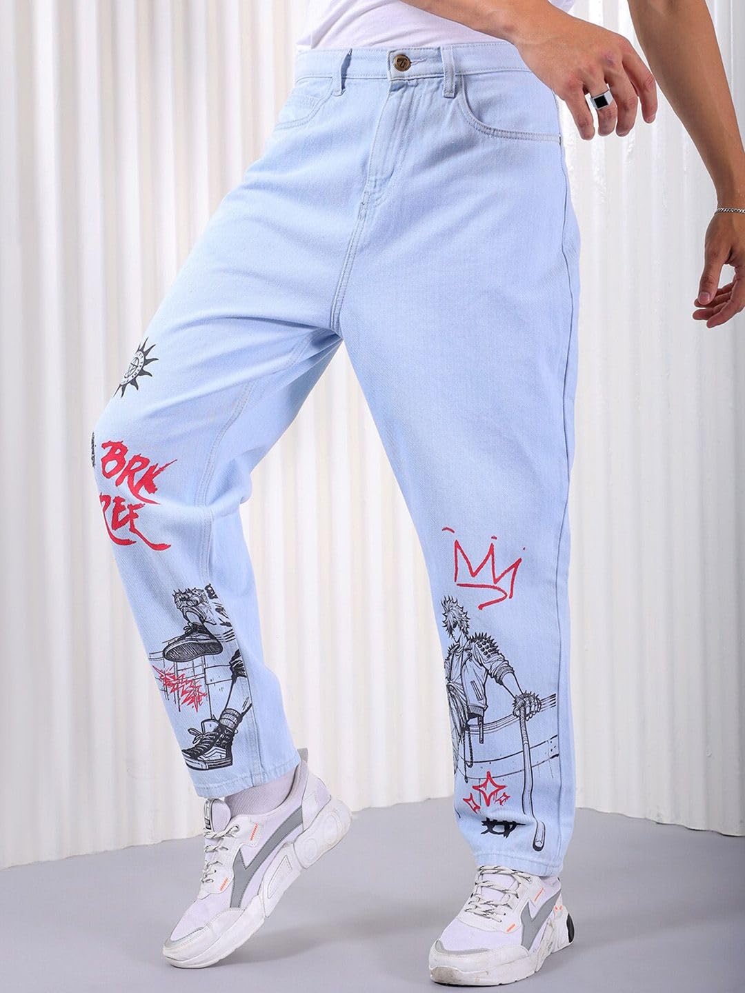 The Indian Garage Co Men Loose Tapered Printed Mid-Rise Jeans Blue