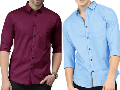 Noble Monk MenS Solid (Combo Pack Of 2) -Regular Fit Casual Shirt |Full Sleeve - Regular Fit