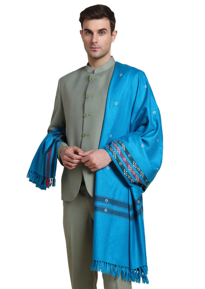 Weavers Villa Mens Acro Wool Blended Shawl - Handloom Border Pattern - Stoles for Men - Gents Shawls - Soft & Warm Wrap - Ideal