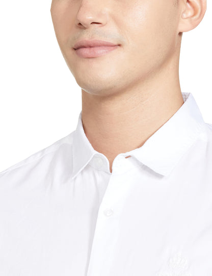 The Indian Garage Co Men White Placement Embroidery Slim Fit Cotton Casual Shirt