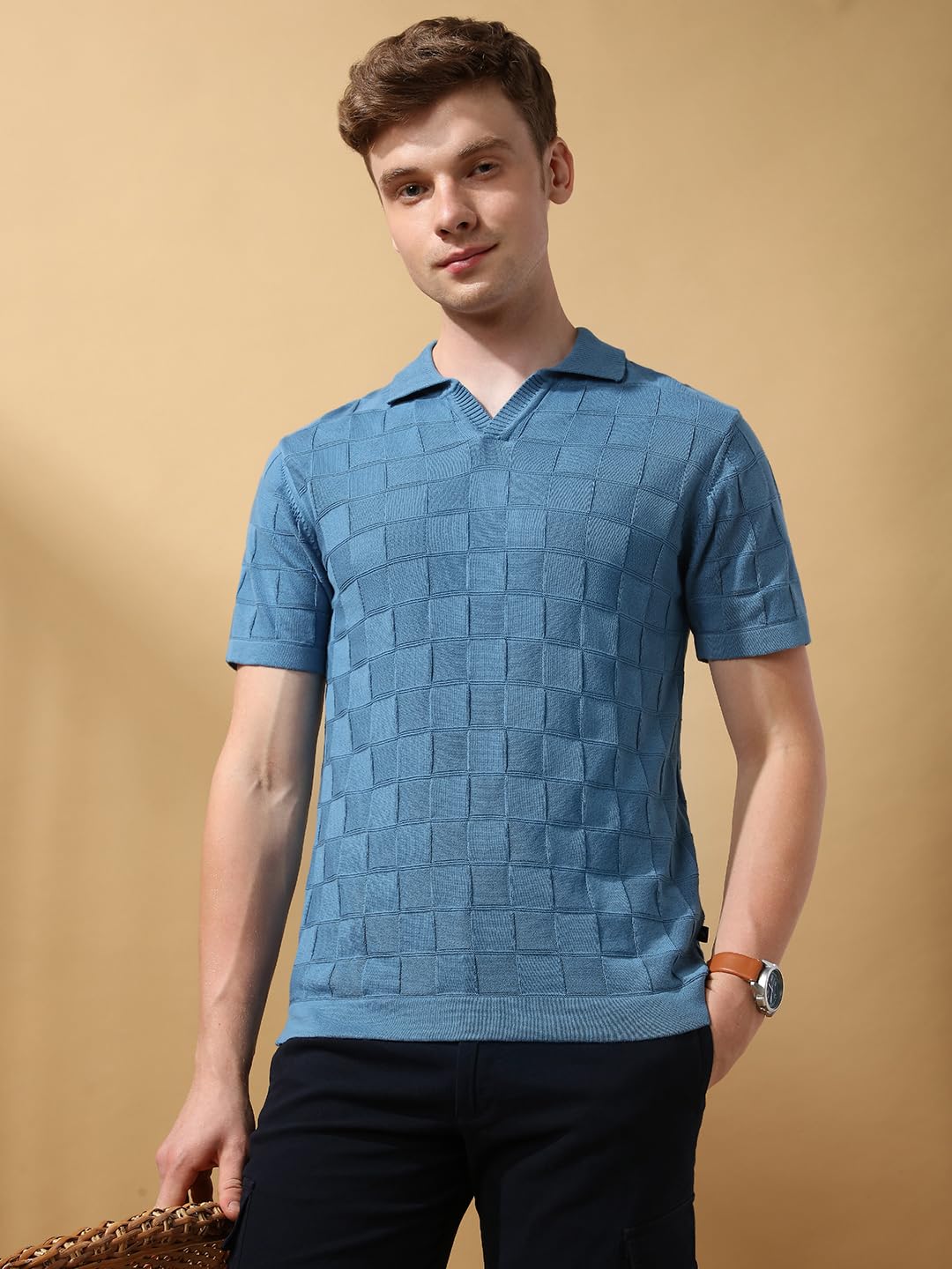 Dennis Lingo Men Steller Textured Half Sleeves Regular Fit T Shirts
