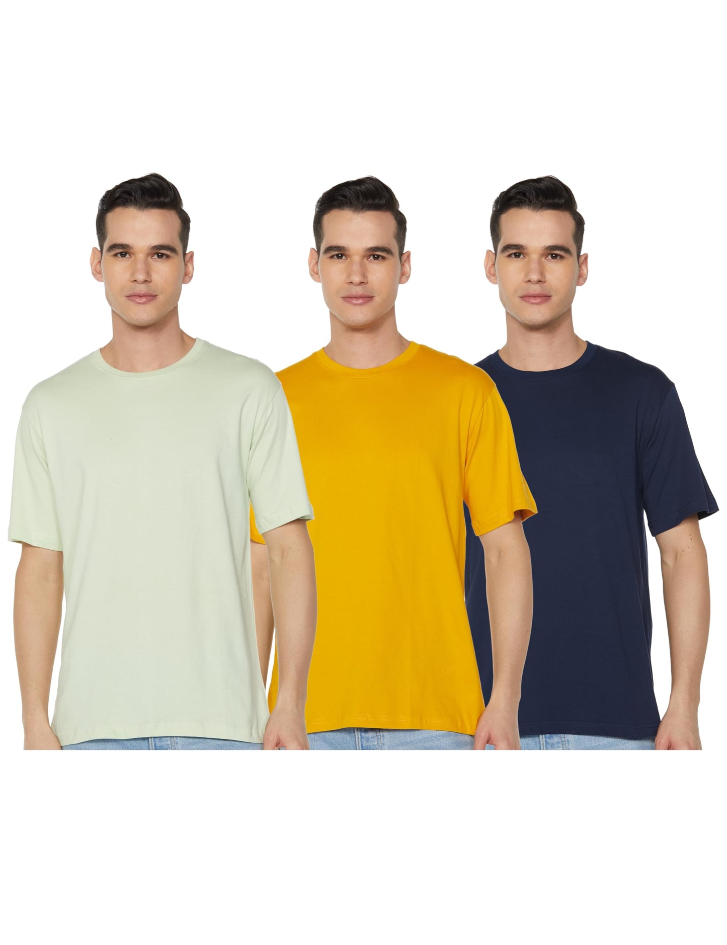 Veirdo Mens Cotton Oversized Fit Short Sleeve Solid Round Neck T-Shirt