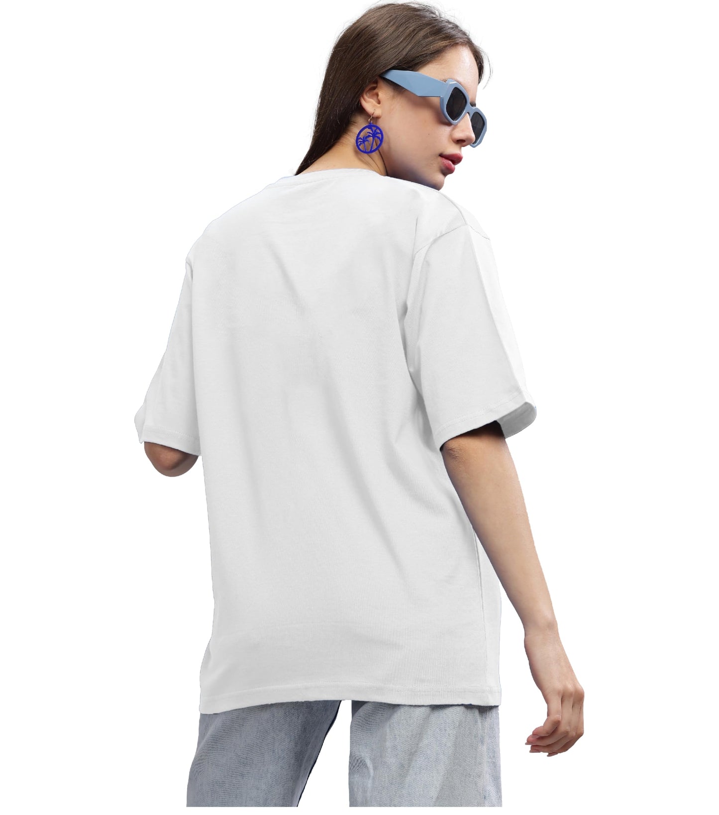 SHODOX 100% Cotton Oversized Half Sleeve Tshirt for Women-Drop Shoulder Front Printed Round Neck Relaxed Fit Valentine Day T-Shi