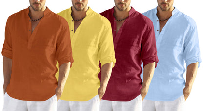 Zombom MenS Cotton Blend Solid Full Sleeve Kurta Shirt, Multicolor, Xxl, Combo Set Of 4