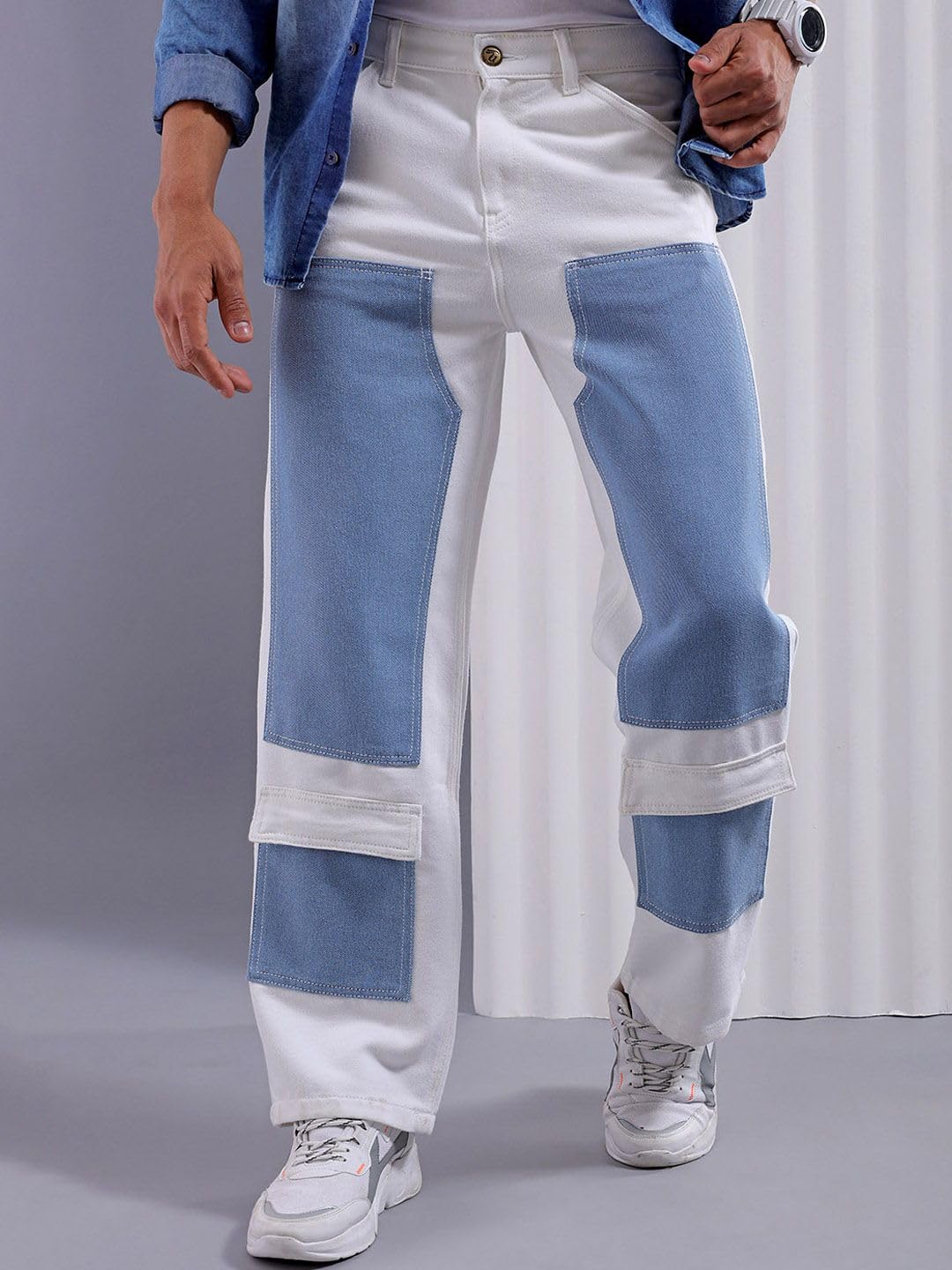 The Indian Garage Co Men Baggy Solid Mid-Rise Carpenter Utility Denim