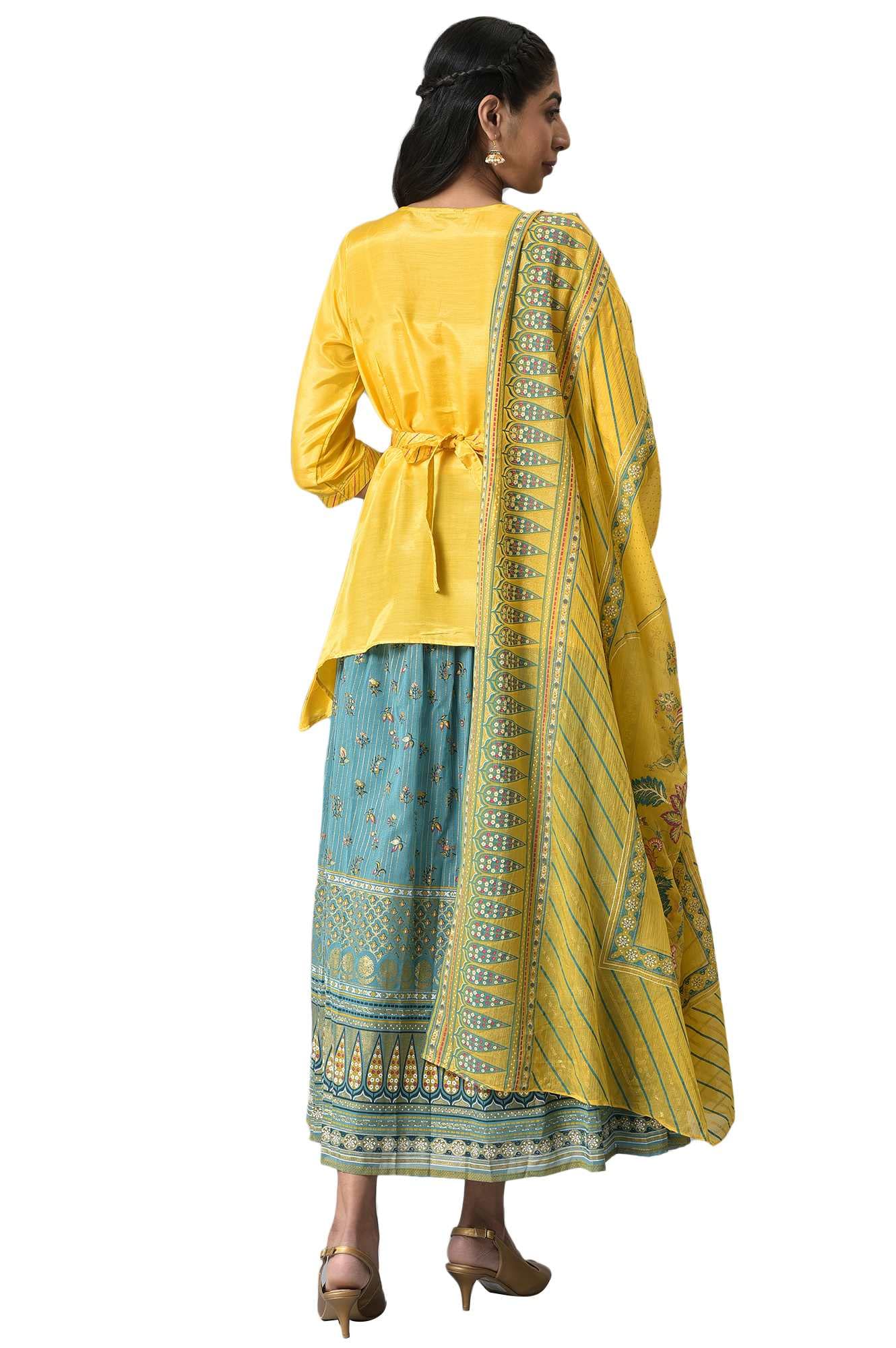 Aurelia Polyester Women Embroidered Kurti Skirt With Dupatta
