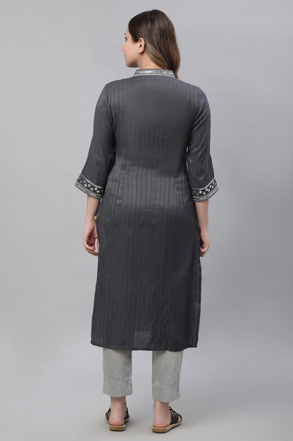 Aurelia WomenS Grey Embellished Lurex Stripes Kurta