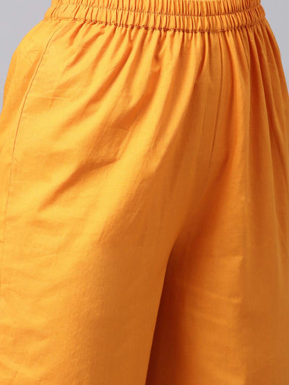 Idalia Women's Pink Rayon Kurta With Mustard Cotton Pants