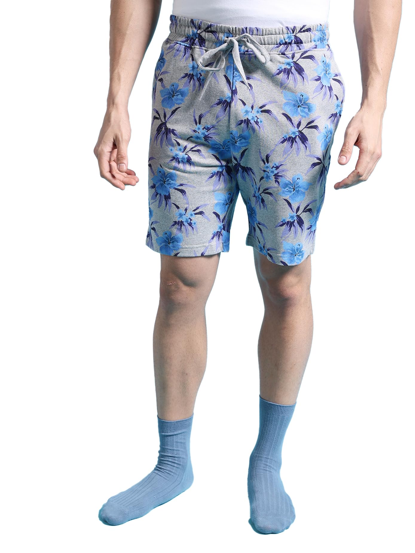The Indian Garage Co Men Regular Fit Tropical Mid-Rise Knitted Shorts Grey Melange