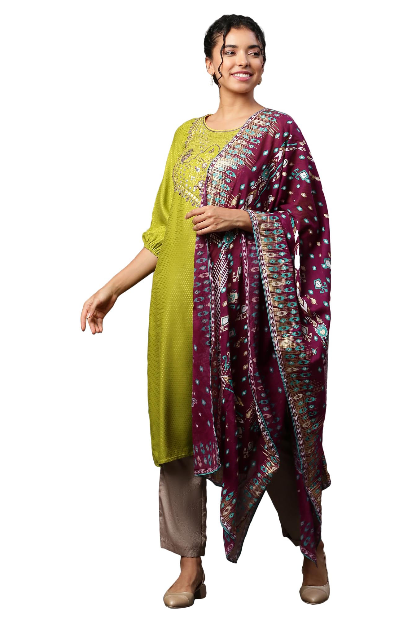 Aurelia Purple Ikkat Printed Dupatta