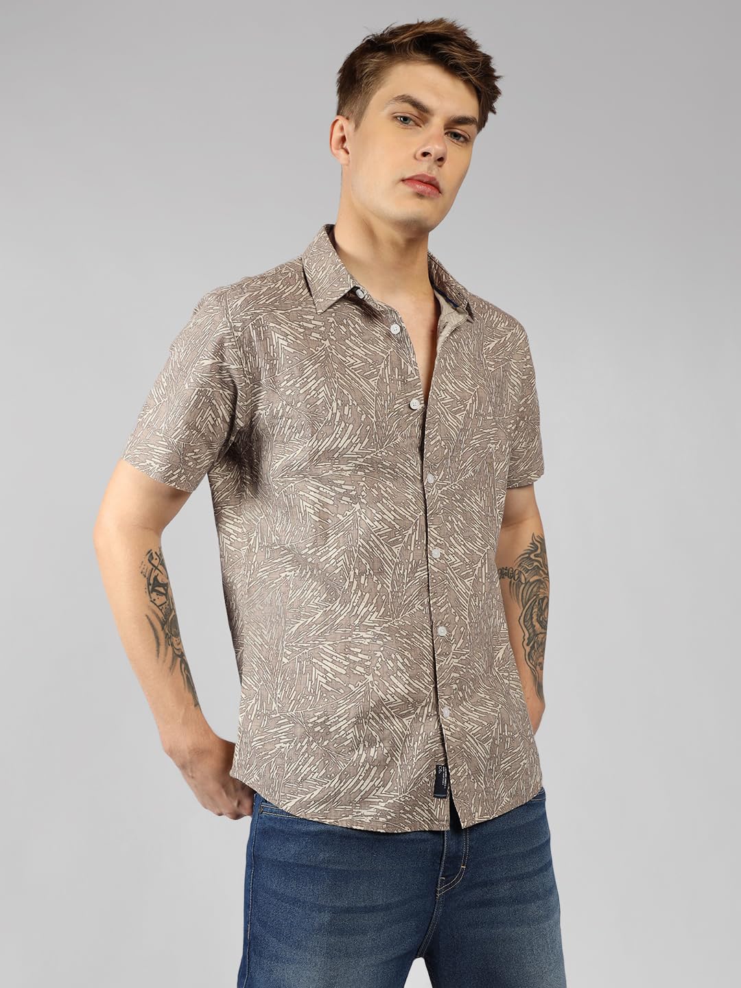 Dennis Lingo MenS| Brown| Half Sleeve| Spread Collar| Printed| Relaxed Fit| Casual Shirt
