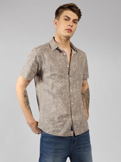 Dennis Lingo MenS| Brown| Half Sleeve| Spread Collar| Printed| Relaxed Fit| Casual Shirt