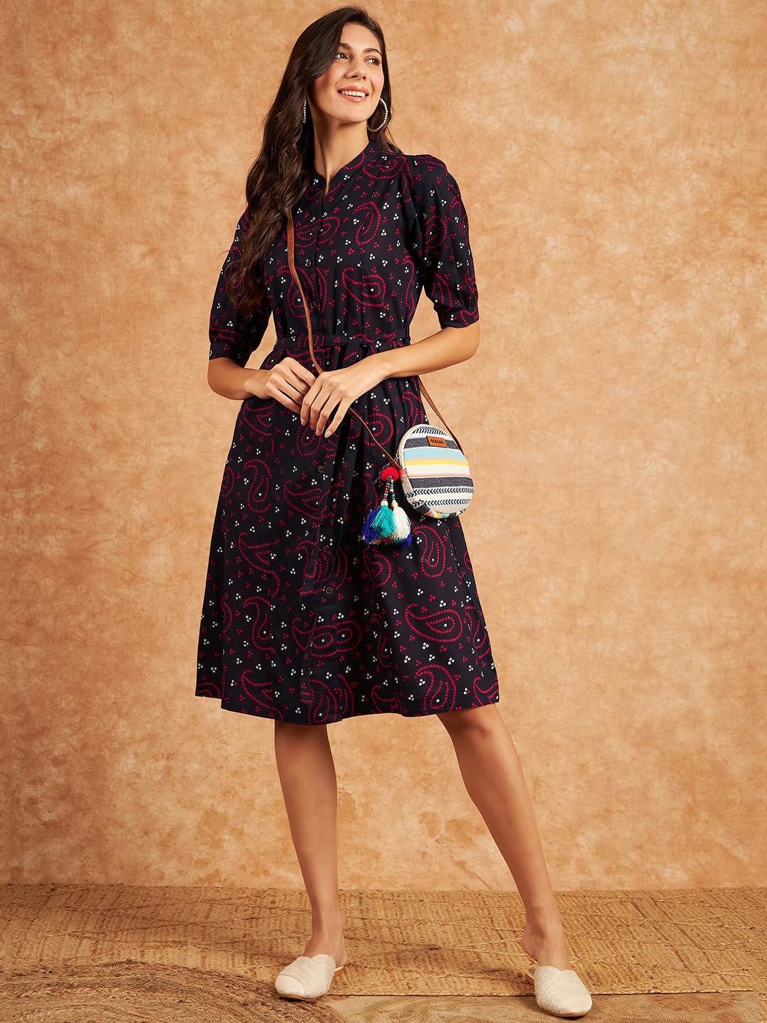 Modeve Women Bandhani Print Navy Dress