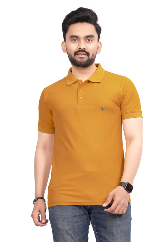More & More MenS Solid Regular Fit T-Shirt (Bb Polo Mustred Yellow