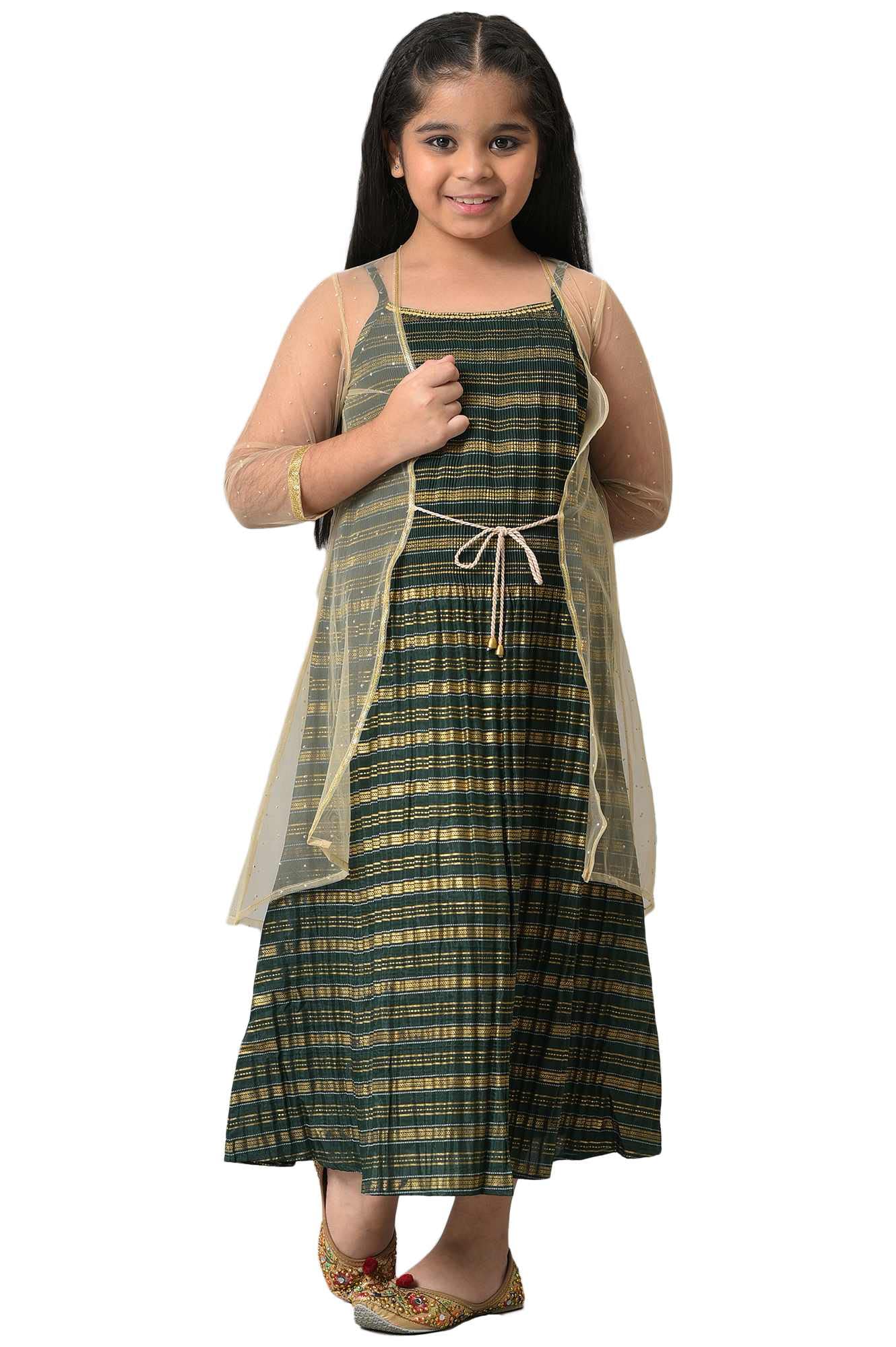 Aurelia Girl's Polyester Dress-Gillet (22AUG10218B-505712_Beige