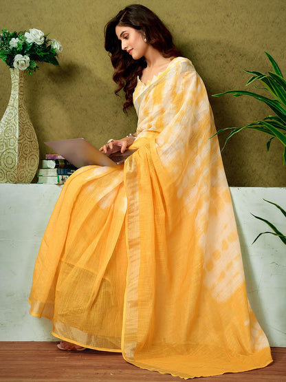 Satrani WomenS Linen Zari Border Printed Ready To Wear One Minute Pre Pleated Readymade Saree With Unstitched Blouse Piece (34R