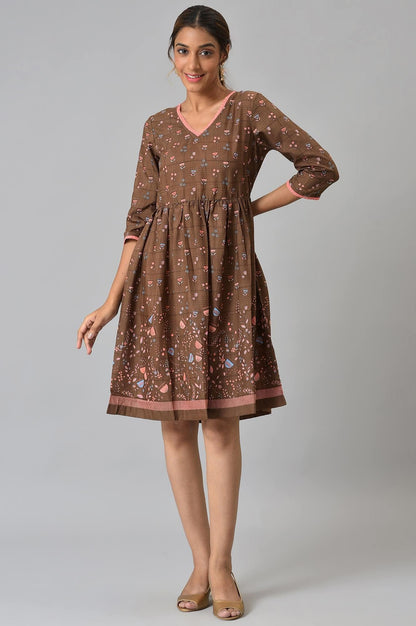 Aurelia WomenS Polyester Fit And Flare Knee-Length Casual Dress (22Ona13070-505324_Brown