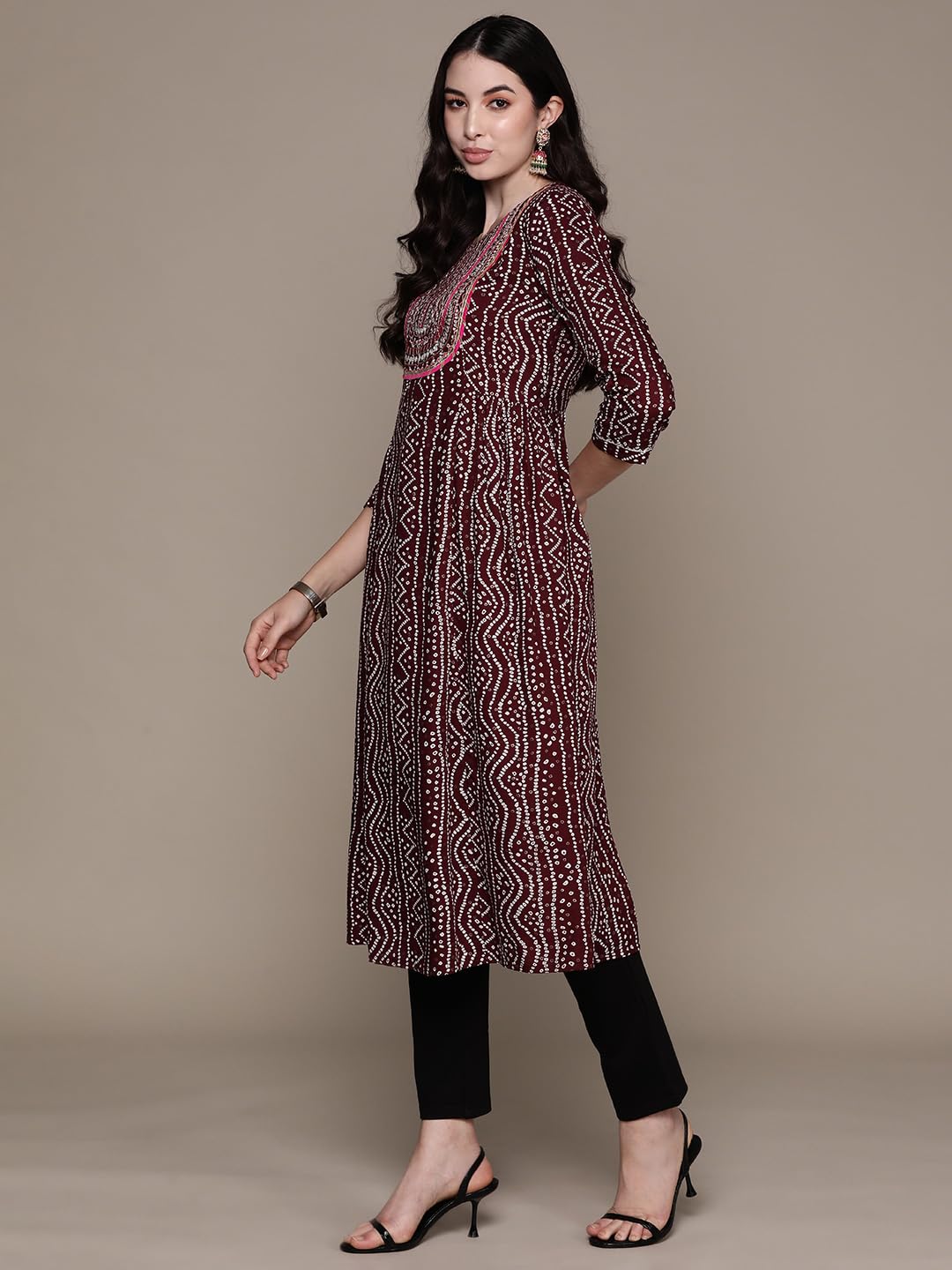 ishin Women's Viscose Rayon Embellished Purple A-Line Kurta