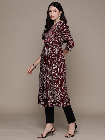 ishin Women's Viscose Rayon Embellished Purple A-Line Kurta