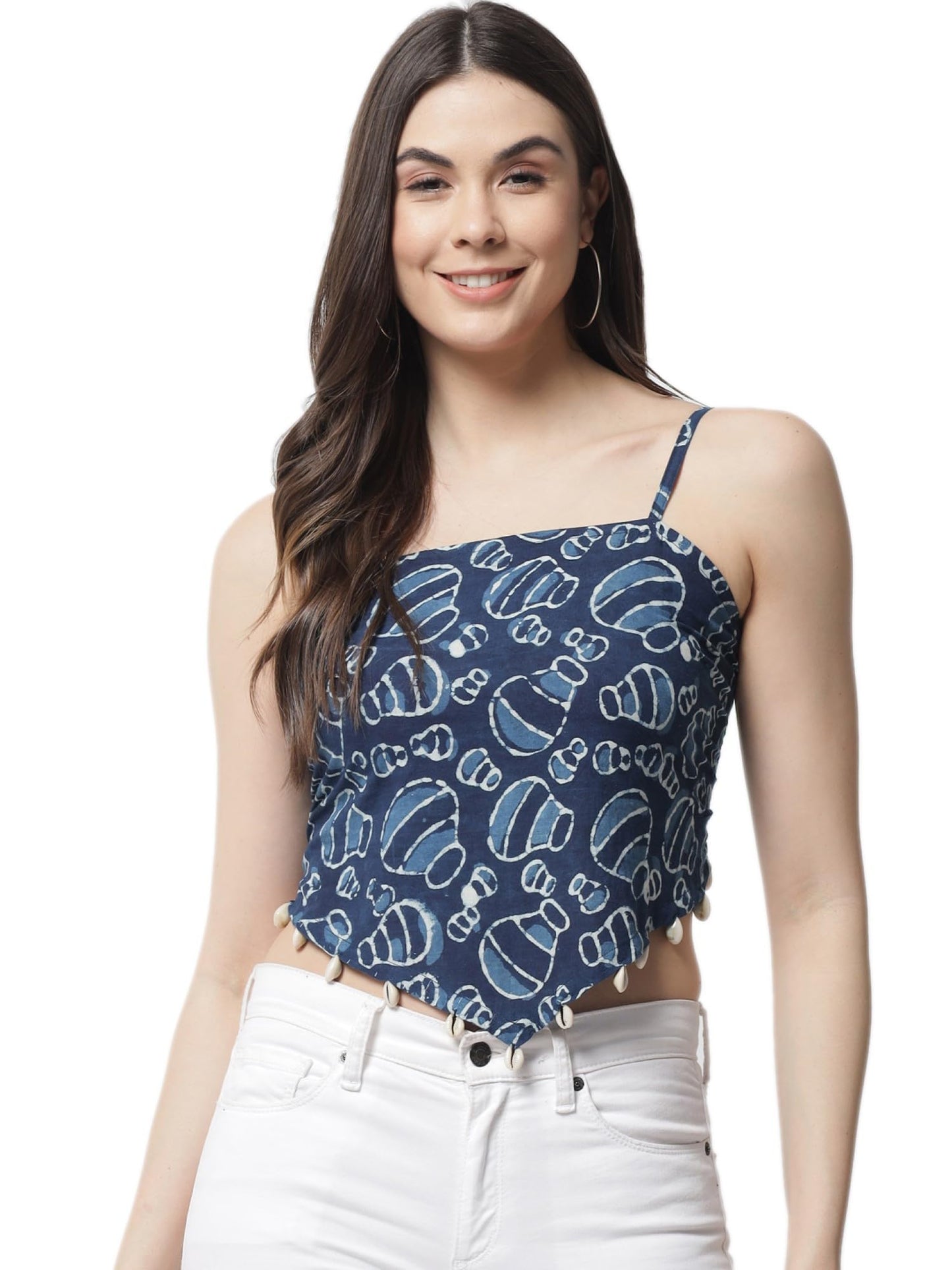 POPWINGS Casual Hankie Cotton Sustainable Bagru Print Crop Top for Women || Square Neck Crop Top for Women || Sleeveless Crop To