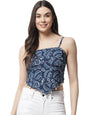 POPWINGS Casual Hankie Cotton Sustainable Bagru Print Crop Top for Women || Square Neck Crop Top for Women || Sleeveless Crop To