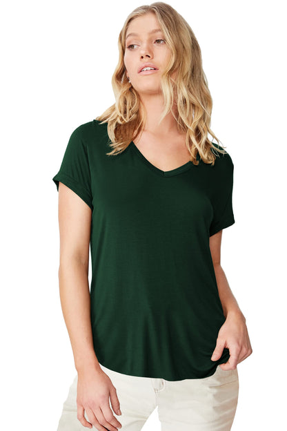 Fabricorn Combo Of Plain Bottle Green V-Neck And Dusty Rose Round Neck Up And Down Cotton Tshirt For Women (Bottle Green And Dus