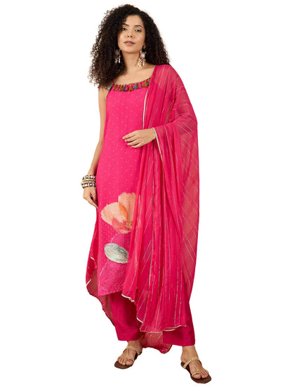 Varanga Women Spaghetti Strap Floral Kurta Featuring Tassles With Trousers And Dupatta