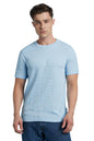 Dennis Lingo Men Cotton Blend Regular Fit Solid Textured T-Shirts Sky Blue