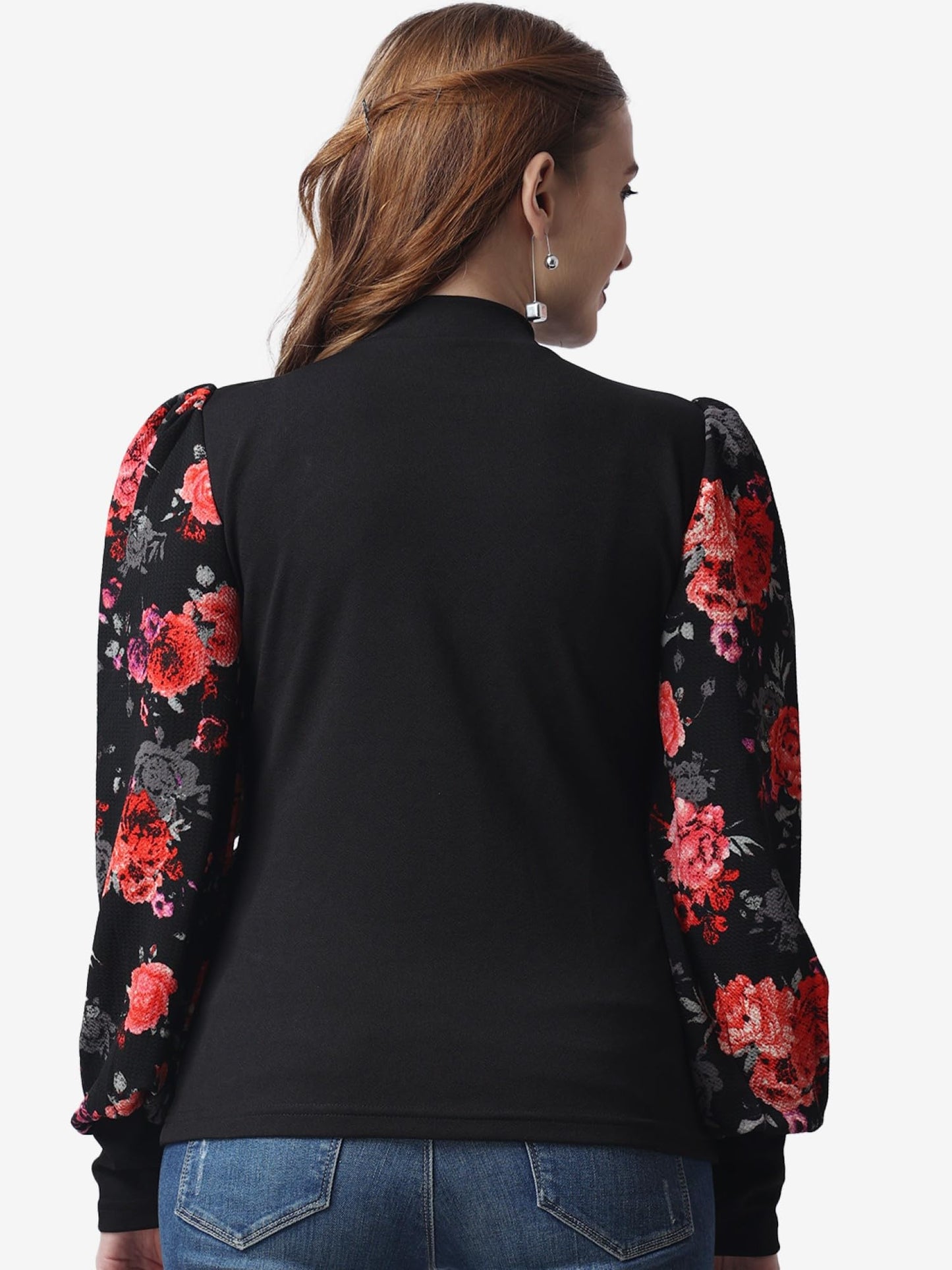 POPWINGS Casual Printed Solid Top for Women || Long Puff-Sleeves Women Top || Round-Neck Top for Women || Stylish Latest Western