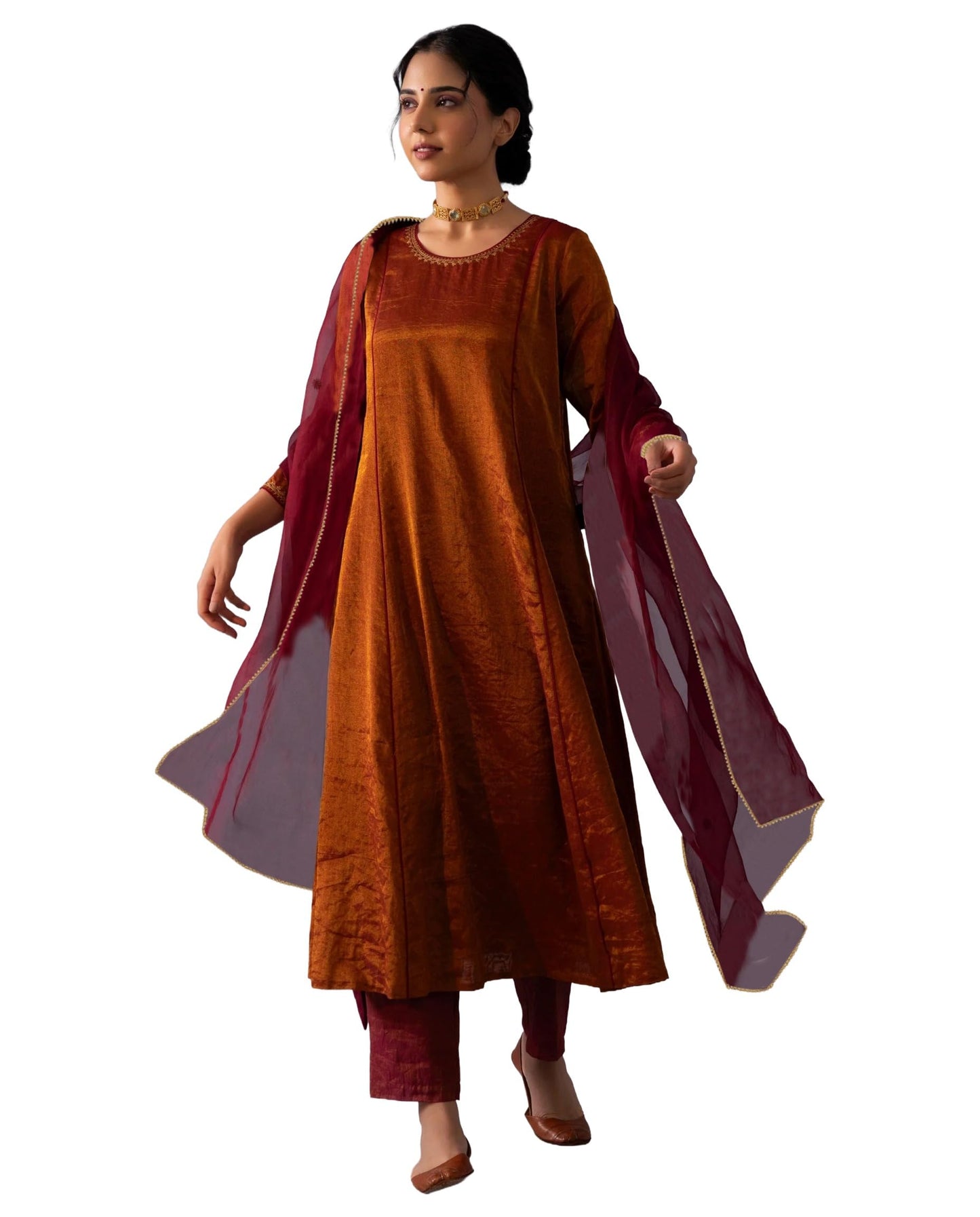 ANNI Designer Womens Rayon Viscose A-Line Solid Kurta with Pant & Dupatta (PRADYUMNA Maroon_XXL_Maroon_XX-Large)