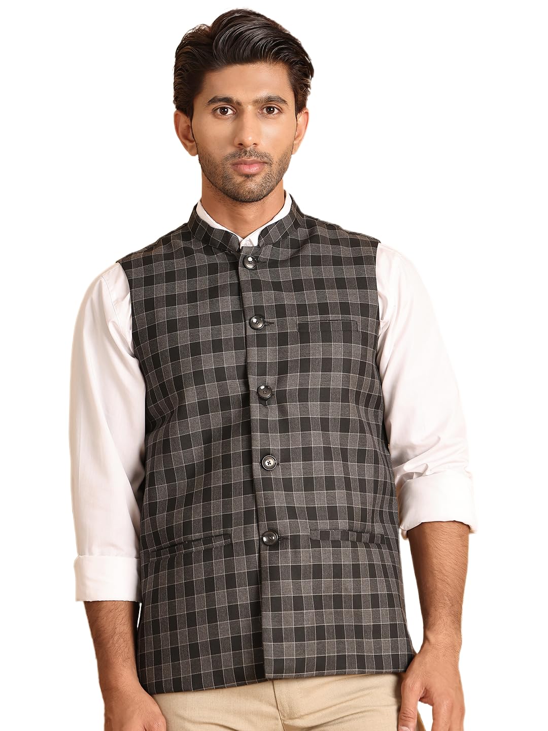 Jompers Mens Checked Nehru Jacket